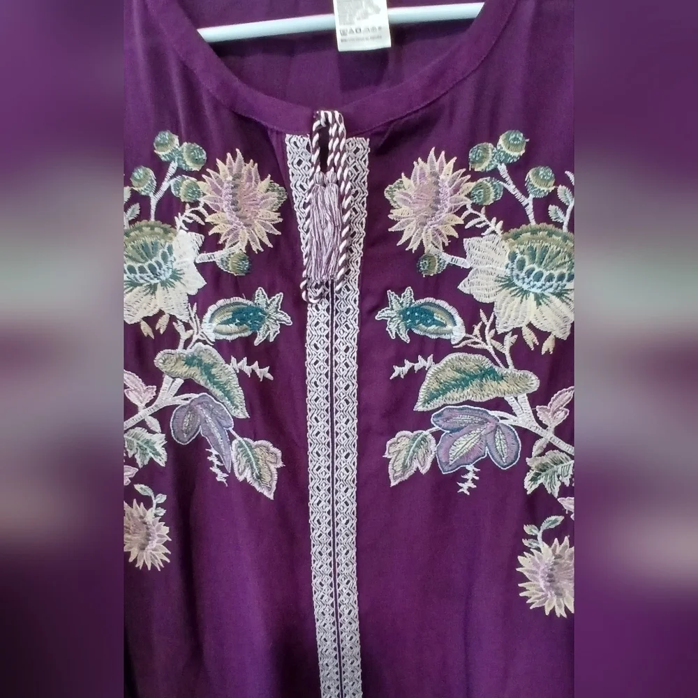 Chico's 2 Floral Embroidered Sheer Tunic Women's L Boho Cottagecore Grannycore